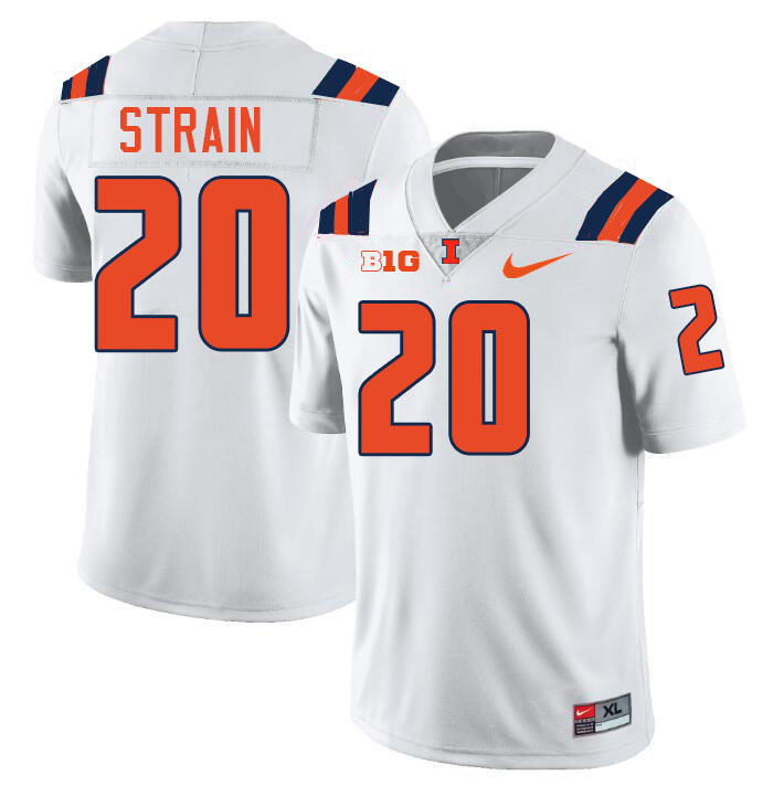 Men #20 Tyler Strain Illinois Fighting Illini College Football Jerseys Stitched-White